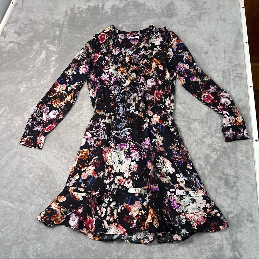 Parker 100% Silk Floral Bell Sleeve Midi Dress Womens S Coastal Cowgirl Cottage